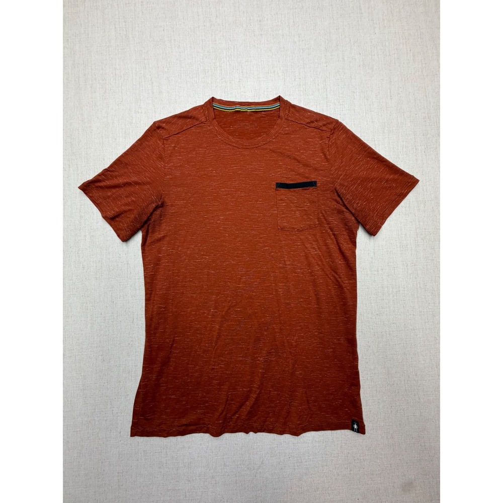 Smartwool Mens Merino Wool Blend Pocket T-Shirt Burnt Orange Heather Size L